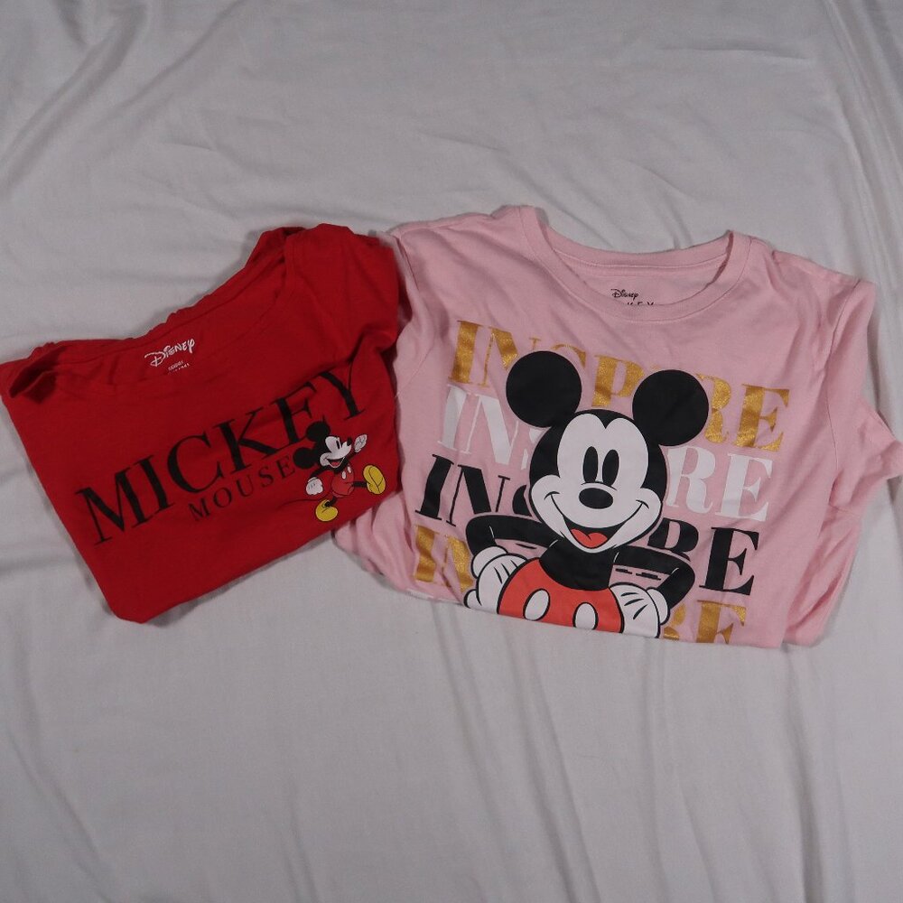 Disney Mickey Mouse Graphic Tees - Pink & Red with Gold Accents